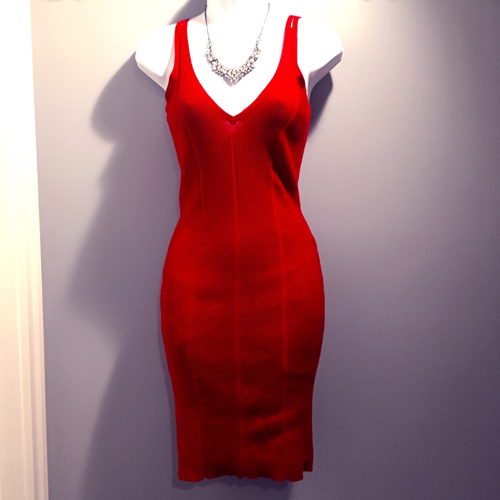 Red Charlotte Russe Low V Slim strap Dress